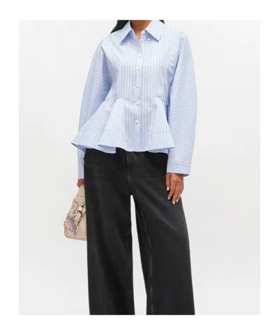 Ganni Stripe Peplum Shirt In Lavender Lustre In Blue