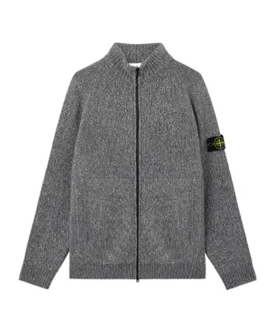 Stone Island Long-sleeved Knitted Cardigan In Gray