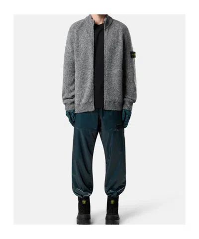 Stone Island Long-sleeved Knitted Cardigan In Gray