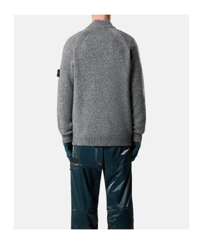 Stone Island Long-sleeved Knitted Cardigan In Gray