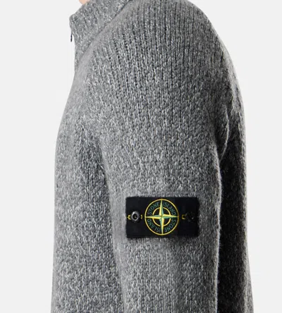 Stone Island Long-sleeved Knitted Cardigan In Gray