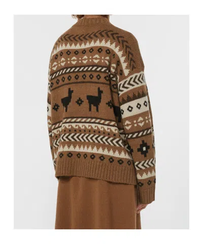 Weekend Max Mara V-neck Cardigan With Ribbed Cuffs And Hem In Brown