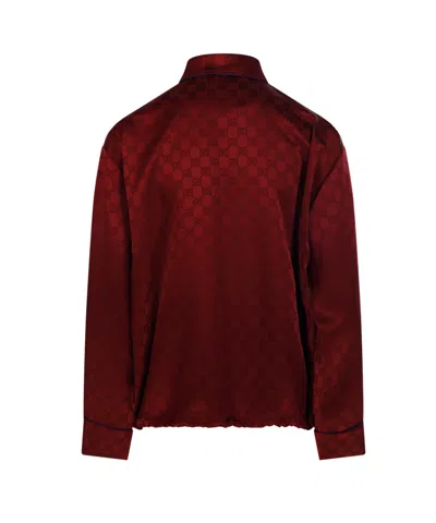 Gucci Womens Rosso Ancora Mix Monogram-pattern Drawstring-hem Satin Shirt In Red