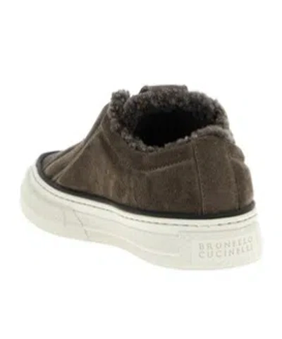 Brunello Cucinelli Luxe Suede Round Toe Sneakers In Brown