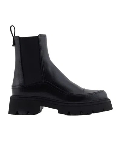 Emporio Armani Leather Beatles Boots In Black