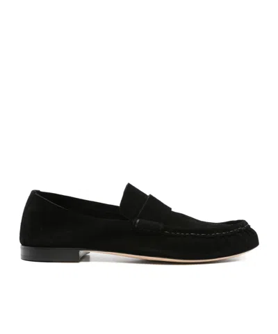 The Row Suede Loafers With Round Toe And Tonal Stitching In Black