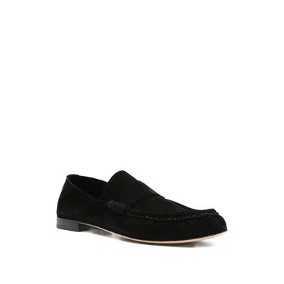 The Row Suede Loafers With Round Toe And Tonal Stitching In Black