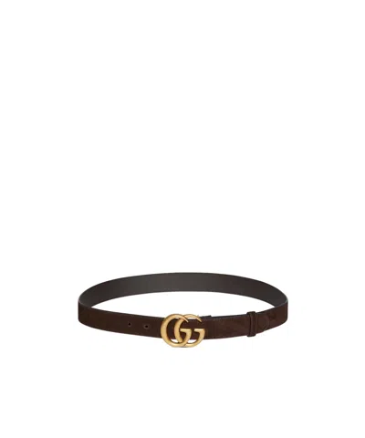 Gucci Gg Marmont Thin Belt In Brown