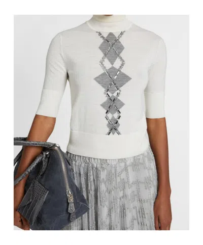 Ermanno Scervino Bead-embellished Diamond-pattern T-shirt In White