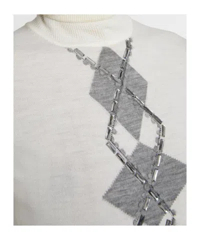 Ermanno Scervino Bead-embellished Diamond-pattern T-shirt In White