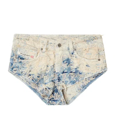 Diesel Shorts In Houndstooth-weave Denim In Blue