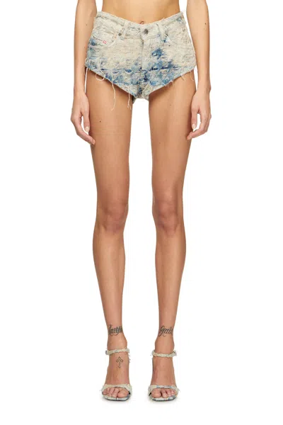 Diesel Shorts In Houndstooth-weave Denim In Blue