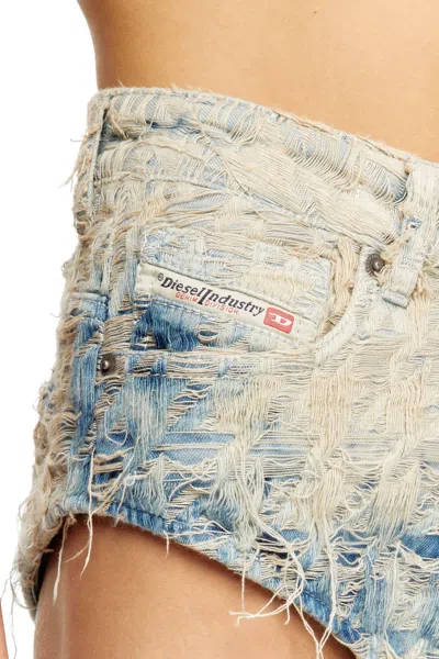 Diesel Shorts In Houndstooth-weave Denim In Blue