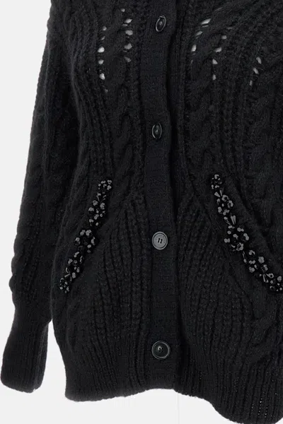 Simone Rocha Black Sculpted Chunky Knit Cardigan In Black