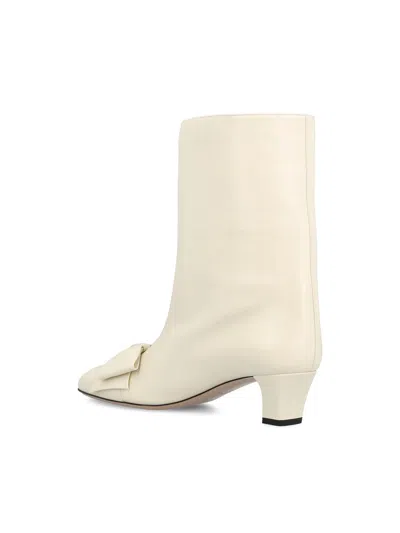 Valentino Leather Mid-calf Boots Featuring Bow Detail In White