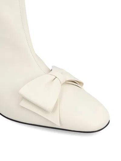 Valentino Leather Mid-calf Boots Featuring Bow Detail In White