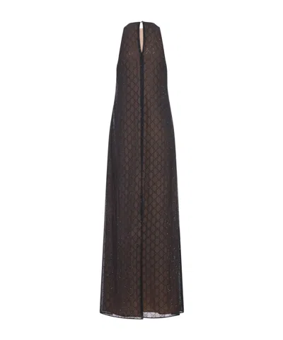 Gucci Long Silk Dress Featuring Keyhole Back In Brown