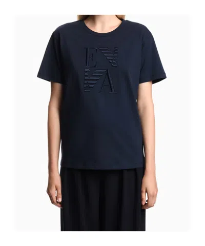 Emporio Armani Rganic Cotton T-shirt With Logo Embroidery In Blue