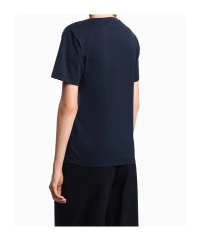 Emporio Armani Rganic Cotton T-shirt With Logo Embroidery In Blue