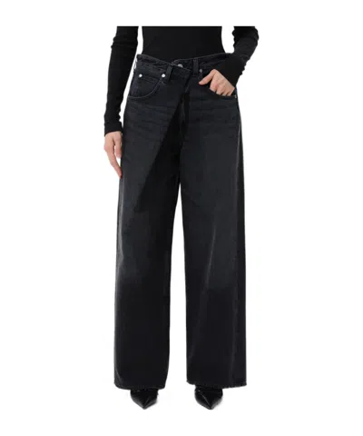 Agolde Vana Black Low-crotch Jeans With Book Closure In Denim Woman In Black