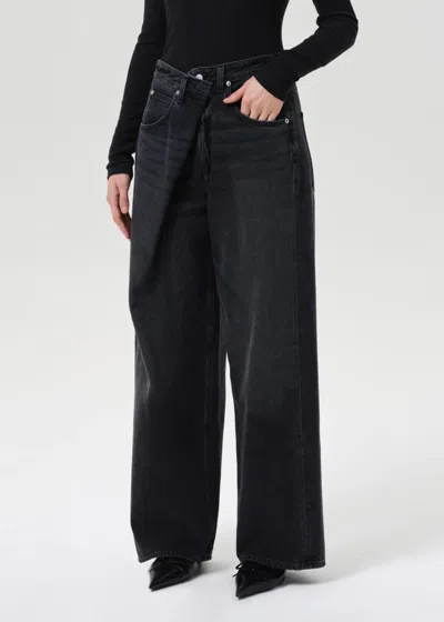 Agolde Vana Black Low-crotch Jeans With Book Closure In Denim Woman In Black