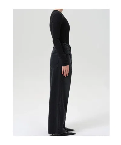 Agolde Vana Black Low-crotch Jeans With Book Closure In Denim Woman In Black