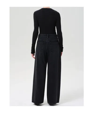 Agolde Vana Black Low-crotch Jeans With Book Closure In Denim Woman In Black