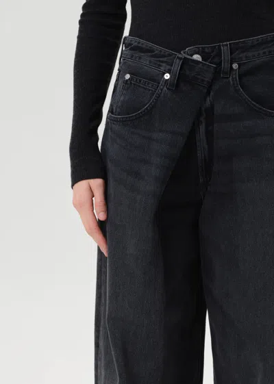 Agolde Vana Black Low-crotch Jeans With Book Closure In Denim Woman In Black