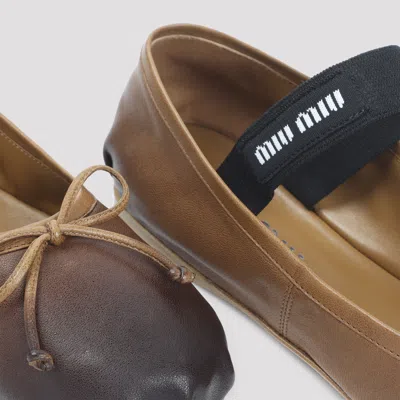 Miu Miu Gradient Brown Lamb Leather Ballet Flats With Bow Detail In Brown