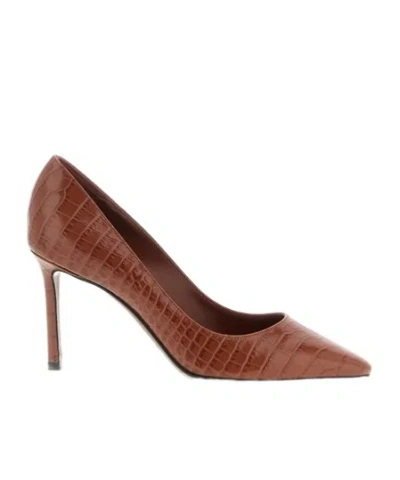 Jimmy Choo 85mm Romy Crocodile-effect Pointed-toe Pumps In Brown