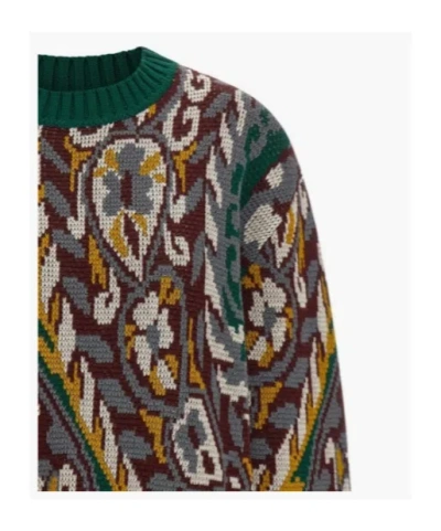 Etro Patterned Jacquard Wool Sweater With Dropped Shoulders In Green
