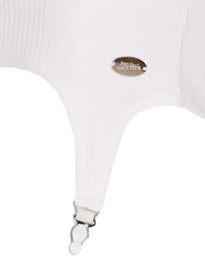 Jean Paul Gaultier Cotton Ribbed Bra With Lingerie Garter Clothing In White