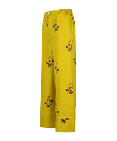 Marni Floral Print Wide Leg Silk Pants In Yellow
