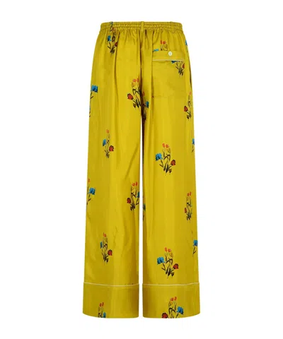 Marni Floral Print Wide Leg Silk Pants In Yellow