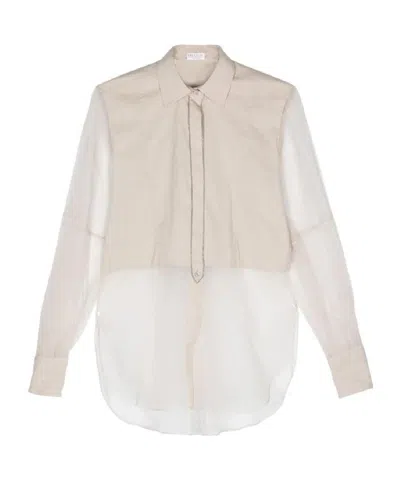 Brunello Cucinelli Silk Shirt With Shiny Details In Neutral