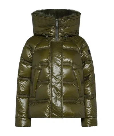 Peuterey Puffer-style Quilted Coat With High Collar And Cropped Fit In Green