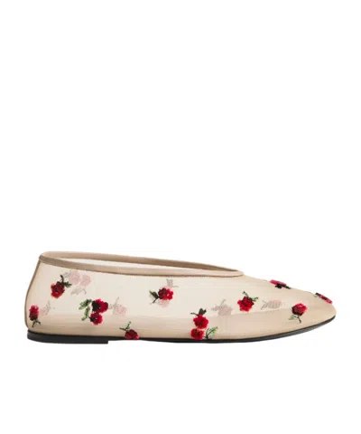 Khaite Marcy Raspberry-embroidery Ballet Flats In Sand