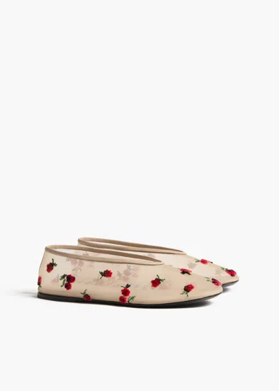 Khaite Marcy Raspberry-embroidery Ballet Flats In Sand