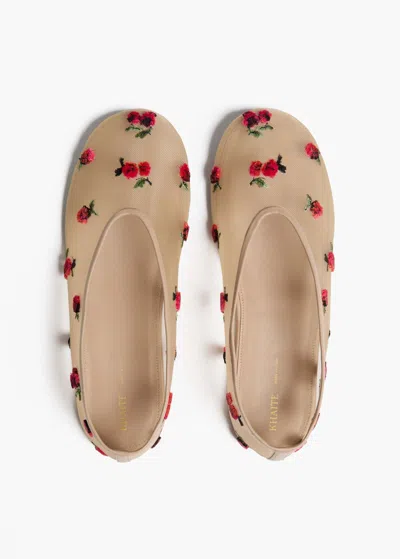 Khaite Marcy Raspberry-embroidery Ballet Flats In Sand