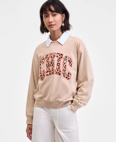 On 34th Womens Chic Varsity Crewneck Sweatshirt Xxs 3x Macys Exclusive In Neutral