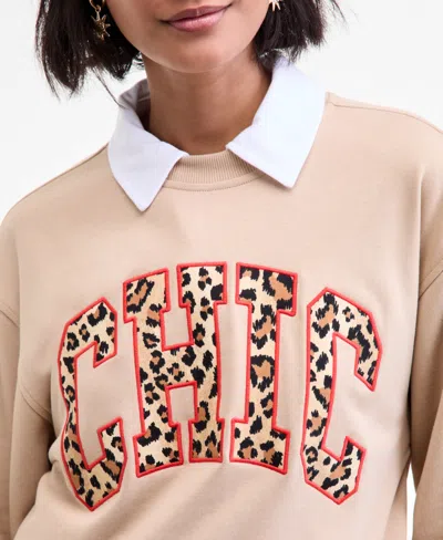 On 34th Womens Chic Varsity Crewneck Sweatshirt Xxs 3x Macys Exclusive In Neutral