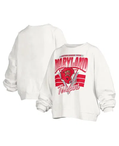 Pressbox Women's White Maryland Terrapins Janice Retro Logo Oversized Pullover Sweatshirt In White