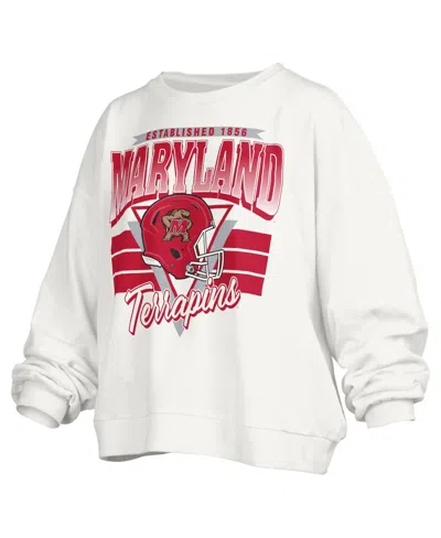 Pressbox Women's White Maryland Terrapins Janice Retro Logo Oversized Pullover Sweatshirt In White
