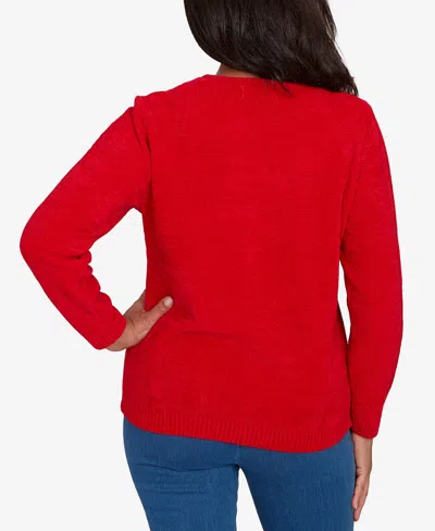 Alfred Dunner Petite Chenille Pullover Sweater In Red