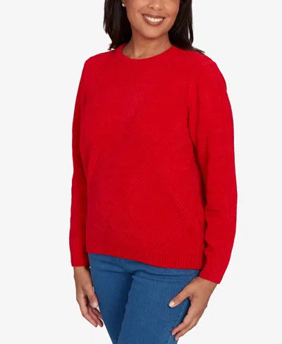 Alfred Dunner Petite Chenille Pullover Sweater In Red