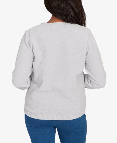 Alfred Dunner Petite Chenille Pullover Sweater In White