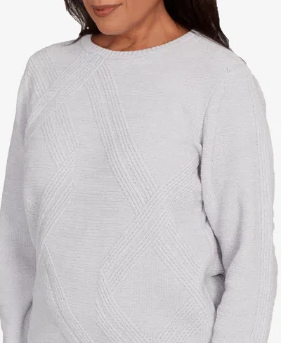 Alfred Dunner Petite Chenille Pullover Sweater In White