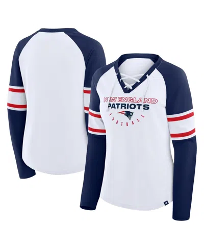 Fanatics Women's White/navy Houston Texans Redzone Blitz Package Raglan Lace-up V-neck Long Sleeve T-shirt In Blue