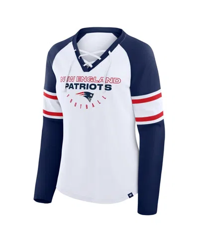 Fanatics Women's White/navy Houston Texans Redzone Blitz Package Raglan Lace-up V-neck Long Sleeve T-shirt In Blue