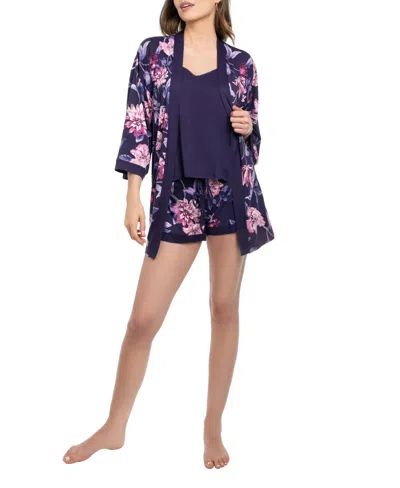 Linea Donatella Women's Jazlyn Knit 3pcs Travel And Sleep Pajama Set In Purple
